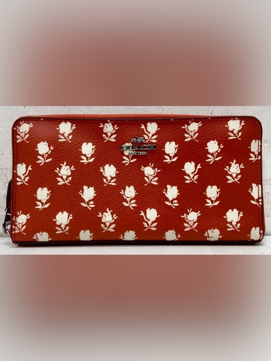 Coach Handbags - Coach Red Leather Floral Zip Around Clutch Wallet